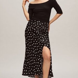 NWT Anthropologie  Maeve Black and White Polka Dot Midi Skirt